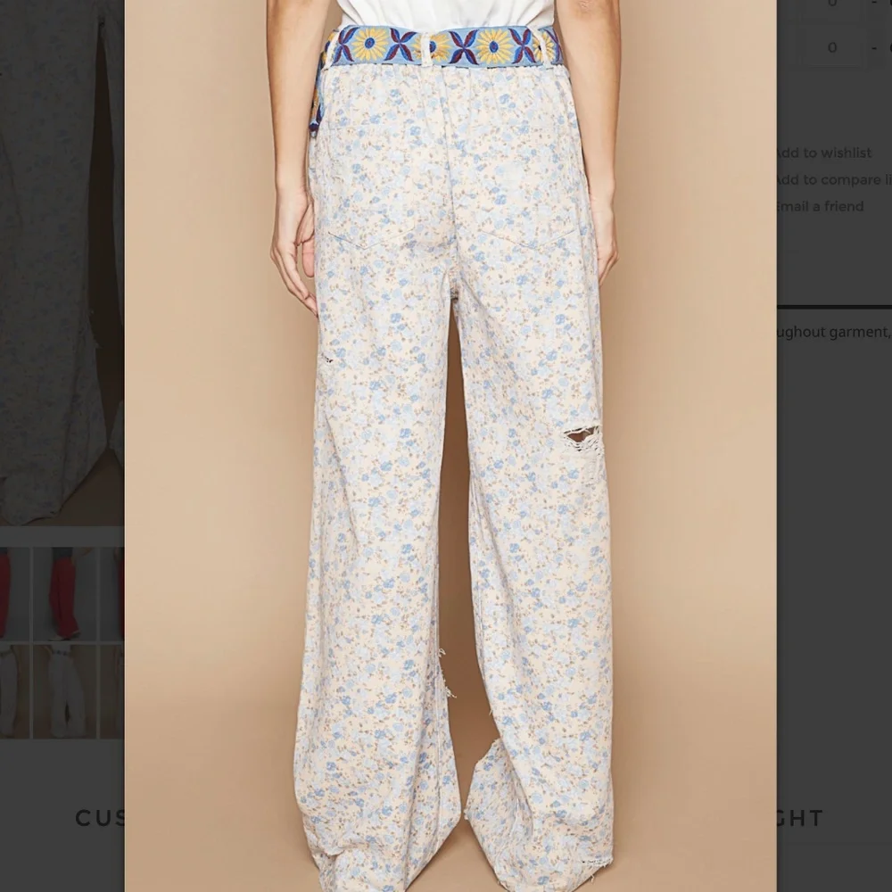 16. NWOT POL Floral Wide Leg Jeans - Blue and Cream - Picture 4 of 6